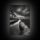 Misty Marsh Path, Moody Landscape, Nature Wall Decor, Living Room Art, Canvas Print, Black and White Photography, Autumn Wall Art