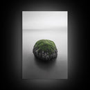 Moss Rock Minimal, Green Accent Art, Coastal Zen Decor, Framed Canvas Print, Modern Neutral Room, Nature Wall Aesthetic