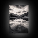 Alpine Reflections, Dramatic Skies, Mountain Serenity, Canvas Print, Living Room Wall Art, Moody Landscape Photography, Monochrome Decor