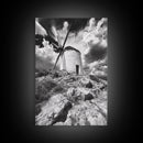 Windmill Hill, Dramatic Sky Art, European Landscape, Framed Canvas Print, Entryway Wall Art, Rustic Decor, Monochrome Photography