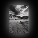 Mountain Valley, Stormy Sky, Western Landscape, Framed Canvas Print, Office Wall Art, Moody Nature Decor, Fall Art, Wilderness Style