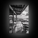 Seaside Café, Coastal Patio, Ocean View, Canvas Print, Rustic Kitchen Wall Art, Tropical Dining Decor, Travel Lifestyle Art