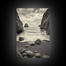 Secluded Cove, Rocky Shoreline, Ocean Retreat, Canvas Print, neutral beach art, living room decor, coastal nature photography