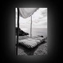 Seaside Nap, Minimal Daybed, Coastal Shade, Serene Moment, Canvas Print, Beach Bedroom Decor, Boho Seaside Art, Coastal Wall Style