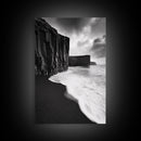 Ocean Cliffs, Black Sand, Moody Coast, Rugged Shoreline, Framed Canvas Print, Icelandic Wall Art, Adventure Decor, Modern Nature Art