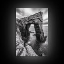 Sea Arch, Coastal Rock, Ocean Cliffside, Canvas Print, Dramatic Nature Wall Art, Living Room or Office Decor, Black White Seascape