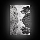 Reflected Trees, Peaceful Cove, Monochrome Seascape, Tranquil Decor, Framed Canvas Print, Zen Wall Art, Entryway Print, Coastal Calm