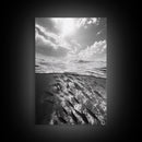 Underwater Scene, School of Fish, Ocean Photography, Split Shot Water, Framed Canvas Print, Bathroom Wall Art, Coastal Decor