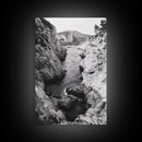 Mountain Gorge, Rugged Canyon, Flowing Stream, Wilderness Explorer, Framed Canvas Print, Cabin Wall Art, Adventurous Rustic Style