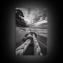 Beach Rope Knot, Coastal Connection, Ocean Shoreline, Nautical Canvas Print, Black and White Bathroom or Seaside Wall Decor