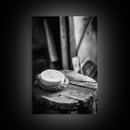 Artisan Soap Still Life, Rustic Wellness Scene, Country Bathroom, Monochrome Framed Canvas Print, Farmhouse Bathroom Wall Art