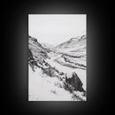 Snowy Canyon, Winter Valley, Frozen Landscape, Framed Canvas Print, Minimalist Wall Art, Neutral Living Room or Office Decor