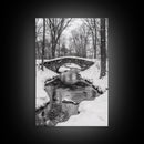 Stone Bridge, Winter Stream, Historic Pathway, Framed Canvas Print, Snowy Landscape Art, Traditional Living Room Wall Decor