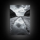 Ocean Reflection, Seaside Path, Moody Coastline, Canvas Print, Black and White Nature Photography, Modern Living Room Wall Art