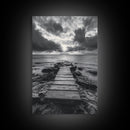 Ocean Pier Sunset, Dramatic Clouds, Seascape Pathway, Canvas Print, Coastal Living Room Art, Tranquil Decor, Minimalist Style