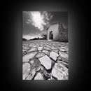 Desert Archway, Stone Ruins, Sunny Sky, Canvas Print, Rustic Travel Wall Art, Mediterranean Decor, Minimalist Earthy Aesthetic