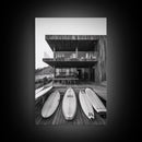 Surf Shack, Beach House, Modern Architecture, Coastal Lifestyle, Framed Canvas Print, Living Room Art, Nautical Wall Decor, Surf Wall Art
