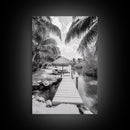 Tropical Dock, Island Escape, Palm Tree Beach, Secluded Lagoon, Canvas Print, Coastal Kitchen Art, Boho Tropical Wall Decor