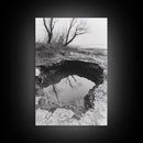 Reflected Trees Pool, Black White Nature, Moody Autumn Wall Art, Rustic Minimalist Style, Framed Canvas Print, Entryway Home Decor