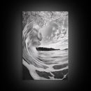 Ocean Wave Tunnel, Surfer's Eye View, Coastal Landscape, Bathroom Wall Art, Adventure Vibes, Framed Canvas Print, Black White Photography