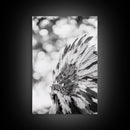 Feather Headdress, Native Style, Tribal Detail, Canvas Print, Boho Wall Decor, Cultural Art, Bedroom Accent, Earthy Minimalism