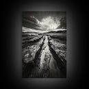 Muddy Terrain, Dramatic Sky, Natural Earth Art, Framed Canvas Print, Fall Decor, Landscape Photography, Moody Living Room Art