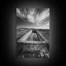 Stone Water Trough, Wild Horizon, Rustic Scene, Framed Canvas Print, Country Farm Decor, Outdoor Living Art, Neutral Wall Accent
