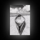 Paddle, Canoe, Beach, Clouds - Summer boating scene, Canvas Print, ideal bathroom or guestroom nautical art, rustic coastal boho wall decor