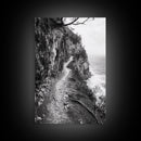 Cliffside Trail, Seaside Path, Coastal Adventure, Outdoor Photography, Framed Canvas Print, Cabin Nature Lover Wall Art, Bedroom Wall Art