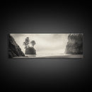 Foggy Beach, Coastal Pines, Ocean Cliffside, Nature Escape, Framed Canvas Print, Moody Wall Art, Living Room Decor, Pacific Northwest Style