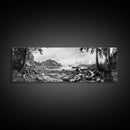 Rocky Shore, Ocean Vista, Misty Wilderness, Framed Canvas Print, Nature Wall Art, Monochrome Landscape, Cabin or Office Decor