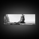 Sea Stack, Rugged Coast, Ocean Cliffside, Framed Canvas Print, Coastal landscape, Nature photography, Office wall art, Monochrome design