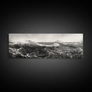 Ocean Wave, Stormy Sea, Black and White Nautical, Framed Canvas Print, Bold Coastal Art, Living Room Wall Art, Marine Photography
