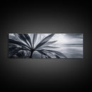 Tropical Leaf Closeup, Ocean Horizon Sunset, Botanical Beach, Framed Canvas Print, Kitchen Wall Art, Coastal Jungle Decor, Rustic Lakehouse Decor