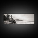 Foggy Pines, Ocean Horizon, Coastal Landscape, Moody Beach Scene, Canvas Print, Bedroom Wall Art, Rustic Cabin Decor, Nature Photography