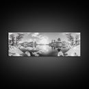 Mountain Reflections, Nature Panorama, Black and White Landscape, Framed Canvas Print, Living Room Wall Art, Modern Wilderness Decor