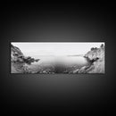 Rocky Coastline, Minimalist Seascape, Black and White Shoreline, Framed Canvas Print, Coastal Wall Art, Bathroom or Hallway Decor