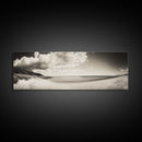 Cloudy Beach, Sandy Shoreline, Coastal Serenity, Framed Canvas Print, Neutral Tones Wall Art, Minimalist Bathroom or Hallway Decor