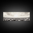 Pebble Shoreline, Soft Horizon, Beach Sunrise, Calm Coastal Decor, Framed Canvas Print, Neutral Tones, Bedroom Wall Art, Nature Minimalism