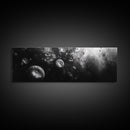 Jellyfish Dreams, Ocean Depths, Abstract Motion, Canvas Print, Coastal Bathroom Art, Nautical Theme, Moody Black and White Sea Life