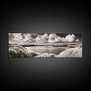 Misty Lake, Peaceful Shore, Cloud Reflections, Canvas Print, Black and White Nature Art, Coastal Landscape, Bedroom Wall Art, Minimalist Decor