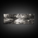 Woodland Creek Flow, Sepia Landscape Scene, Peaceful Forest Art, Canvas Print, Autumn Wall Decor, Rustic Living Room Artwork