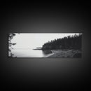Forest Cliffs, Quiet Bay, Monochrome Coast, Canvas Print, Nature Photography, Modern Rustic Wall Art, Entryway or Office Decor
