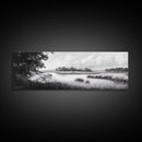 Marsh Scene, Grassy Shore, Tree Lined Path, Canvas Print, Nature Landscape Art, Rustic Cabin Decor, Peaceful Living Room Style