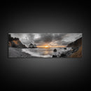 Ocean Sunset, Rocky Shore, Dramatic Coast, Canvas Print, fall beach wall art, earthy coastal home decor, nature photography, den artwork