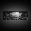Ocean Cave, Horizon View, Seascape Tunnel, Sunset Waters, Framed Canvas Print, Coastal Bathroom Art, Nature Lover Gift, Minimal Decor