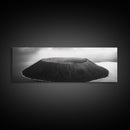 Island Volcano, Crater View, Aerial Landscape, Coastal Photography, Canvas Print, Nature Wall Decor, Bedroom Art, Monochrome Landscape