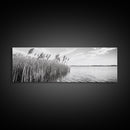 Windy Reeds, Lakeside Breeze, Natural Grass Art, Monochrome Landscape, Canvas Print, Boho Living Room Decor, Botanical Minimalist Wall Art