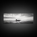 Ocean Sunset Orca, Tranquil Whale Scene, Marine Wildlife, Canvas Print, Minimalist Bathroom Decor, Coastal Bedroom Wall Art