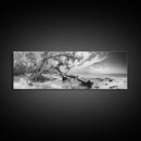Bending Tree Beach, Windswept Coastal Scene, Dune Forest, Canvas Print, Monochrome Minimalist Art, Boho Bedroom Decor, Ocean Tones